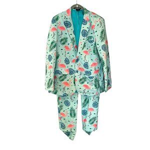 Suitmeister Flamingo Palm Leaf Tropical Suit Jacket & Pants Costume Blue Weird M